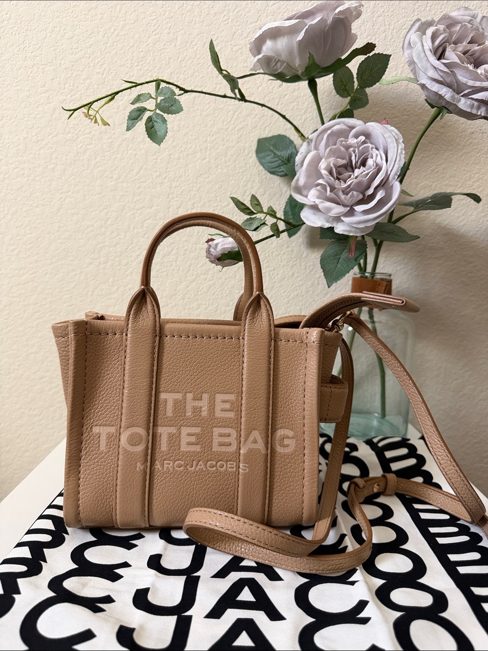Marc Jacobs Taupe Leather The Tote Bag Small with Removable Strap